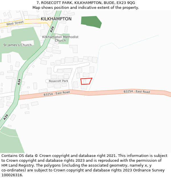 7, ROSECOTT PARK, KILKHAMPTON, BUDE, EX23 9QG: Location map and indicative extent of plot