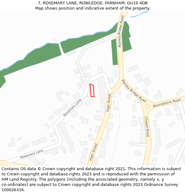 7, ROSEMARY LANE, ROWLEDGE, FARNHAM, GU10 4DB: Location map and indicative extent of plot
