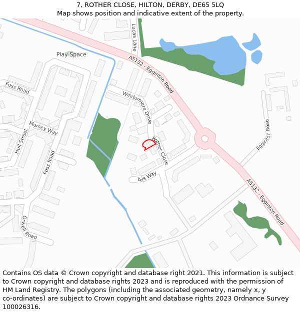 7, ROTHER CLOSE, HILTON, DERBY, DE65 5LQ: Location map and indicative extent of plot