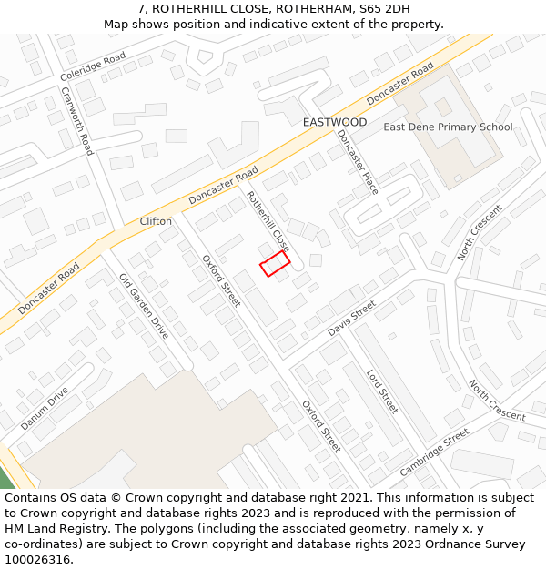 7, ROTHERHILL CLOSE, ROTHERHAM, S65 2DH: Location map and indicative extent of plot