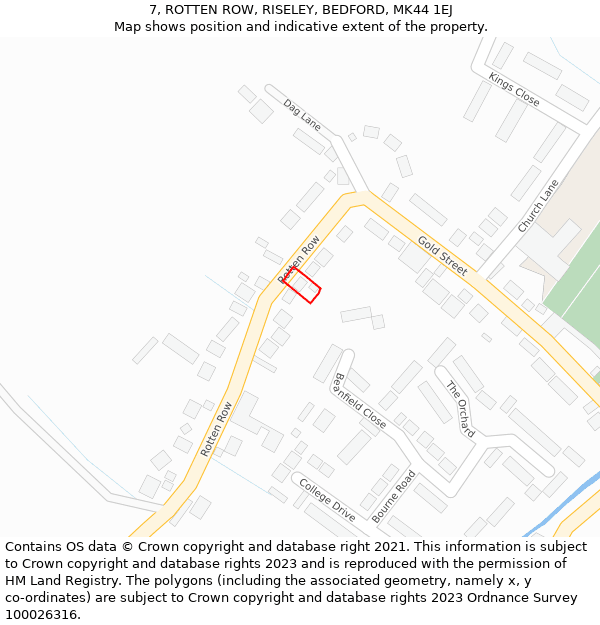 7, ROTTEN ROW, RISELEY, BEDFORD, MK44 1EJ: Location map and indicative extent of plot