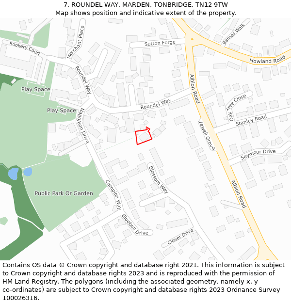 7, ROUNDEL WAY, MARDEN, TONBRIDGE, TN12 9TW: Location map and indicative extent of plot