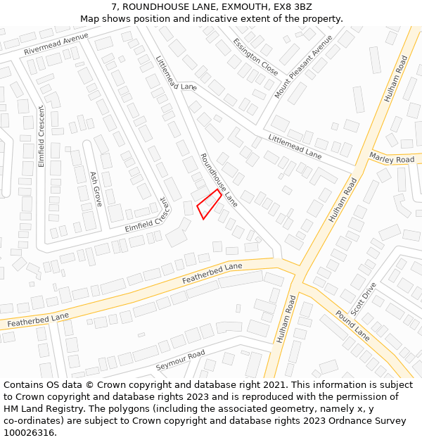 7, ROUNDHOUSE LANE, EXMOUTH, EX8 3BZ: Location map and indicative extent of plot