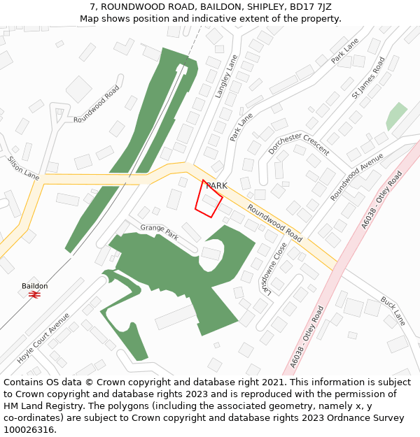 7, ROUNDWOOD ROAD, BAILDON, SHIPLEY, BD17 7JZ: Location map and indicative extent of plot