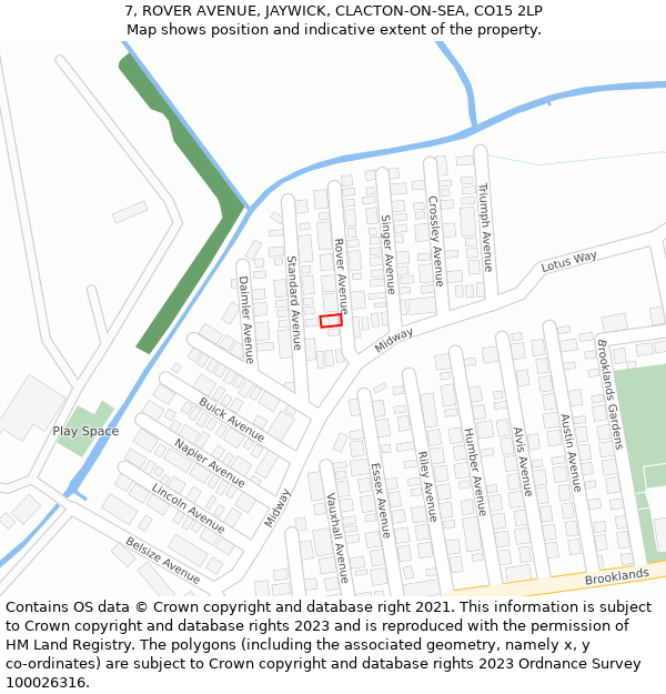 7, ROVER AVENUE, JAYWICK, CLACTON-ON-SEA, CO15 2LP: Location map and indicative extent of plot