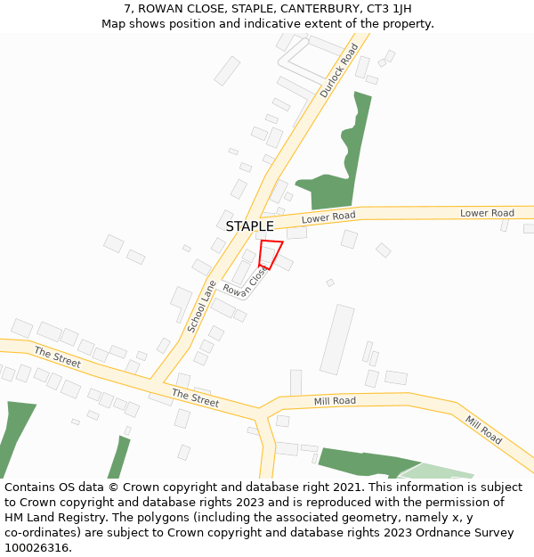 7, ROWAN CLOSE, STAPLE, CANTERBURY, CT3 1JH: Location map and indicative extent of plot