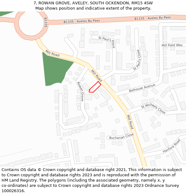 7, ROWAN GROVE, AVELEY, SOUTH OCKENDON, RM15 4SW: Location map and indicative extent of plot