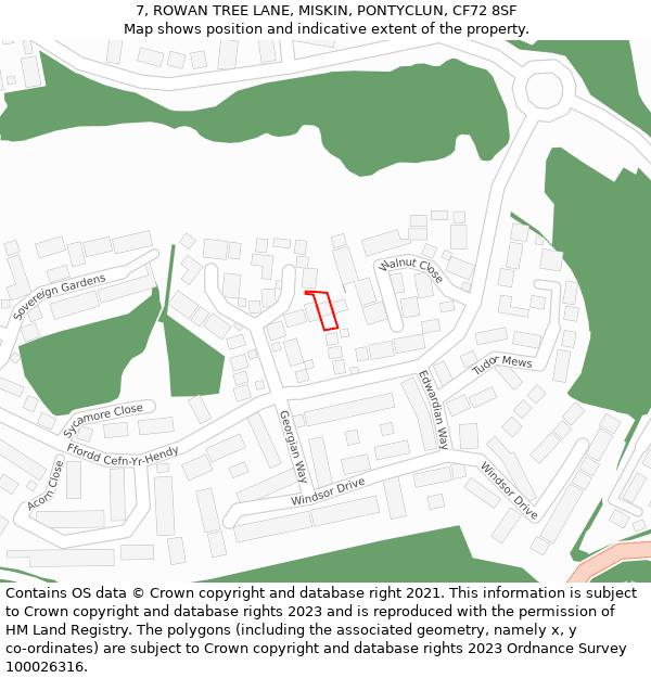 7, ROWAN TREE LANE, MISKIN, PONTYCLUN, CF72 8SF: Location map and indicative extent of plot