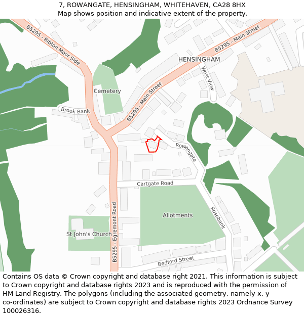 7, ROWANGATE, HENSINGHAM, WHITEHAVEN, CA28 8HX: Location map and indicative extent of plot