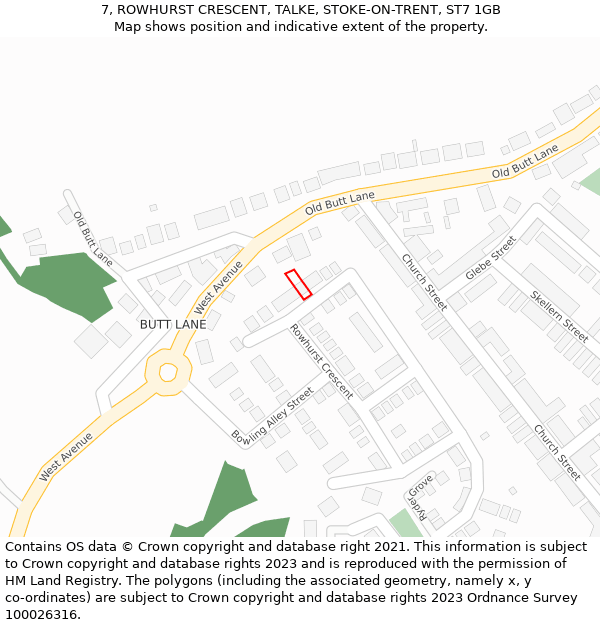 7, ROWHURST CRESCENT, TALKE, STOKE-ON-TRENT, ST7 1GB: Location map and indicative extent of plot