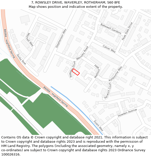 7, ROWSLEY DRIVE, WAVERLEY, ROTHERHAM, S60 8FE: Location map and indicative extent of plot