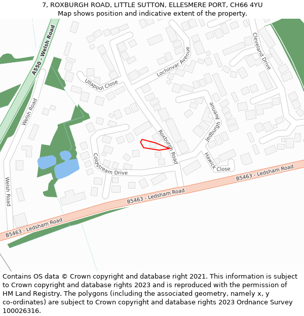 7, ROXBURGH ROAD, LITTLE SUTTON, ELLESMERE PORT, CH66 4YU: Location map and indicative extent of plot
