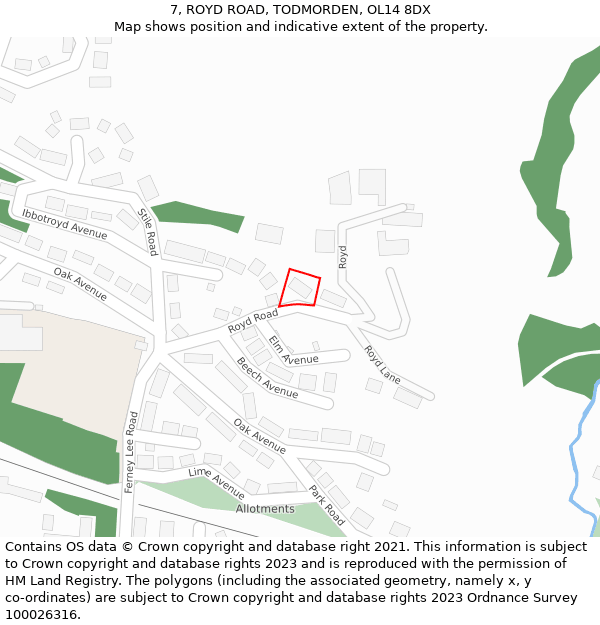 7, ROYD ROAD, TODMORDEN, OL14 8DX: Location map and indicative extent of plot