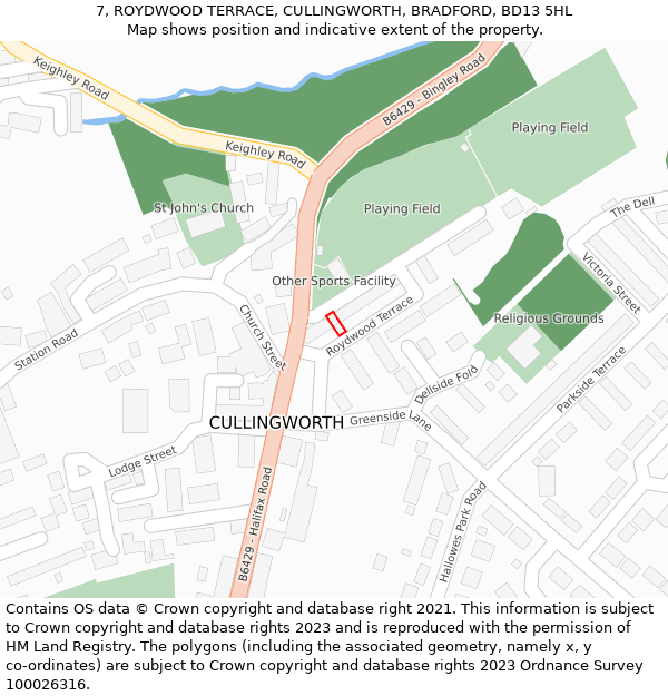7, ROYDWOOD TERRACE, CULLINGWORTH, BRADFORD, BD13 5HL: Location map and indicative extent of plot