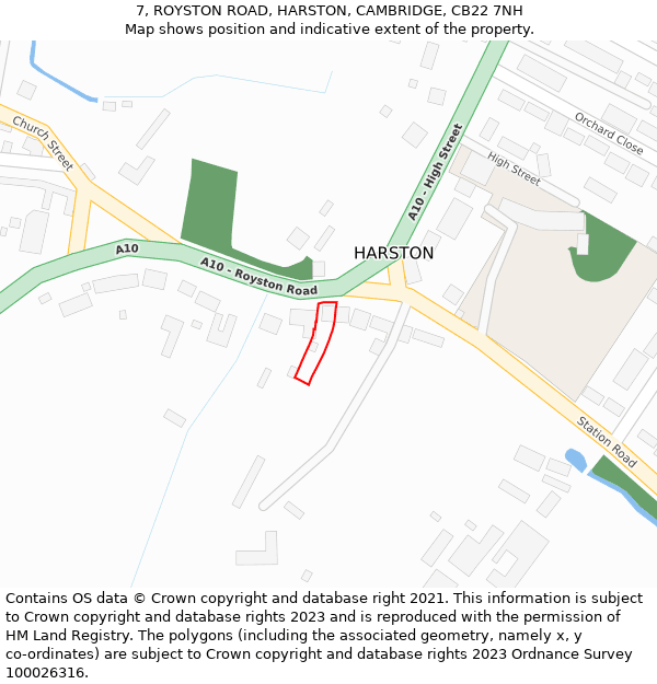 7, ROYSTON ROAD, HARSTON, CAMBRIDGE, CB22 7NH: Location map and indicative extent of plot