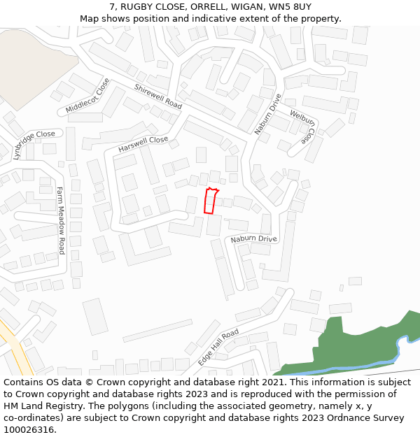 7, RUGBY CLOSE, ORRELL, WIGAN, WN5 8UY: Location map and indicative extent of plot