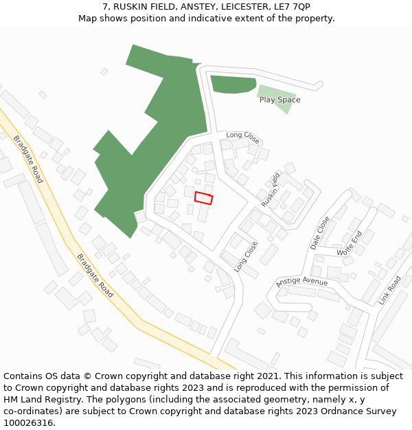 7, RUSKIN FIELD, ANSTEY, LEICESTER, LE7 7QP: Location map and indicative extent of plot