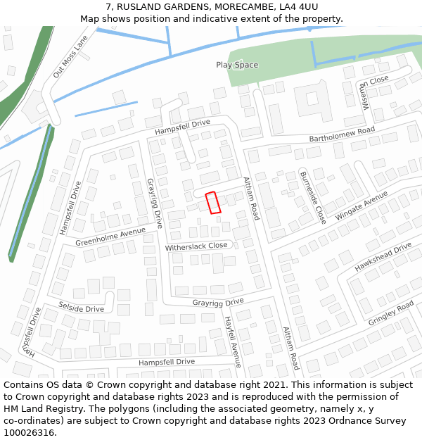 7, RUSLAND GARDENS, MORECAMBE, LA4 4UU: Location map and indicative extent of plot