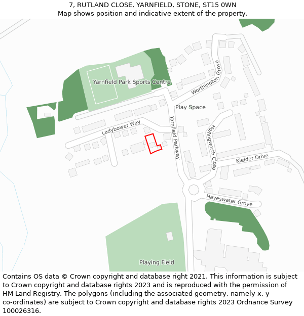 7, RUTLAND CLOSE, YARNFIELD, STONE, ST15 0WN: Location map and indicative extent of plot