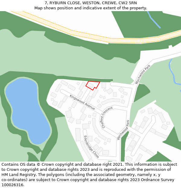 7, RYBURN CLOSE, WESTON, CREWE, CW2 5RN: Location map and indicative extent of plot