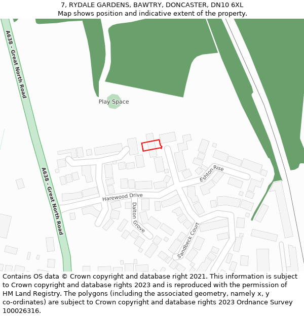 7, RYDALE GARDENS, BAWTRY, DONCASTER, DN10 6XL: Location map and indicative extent of plot