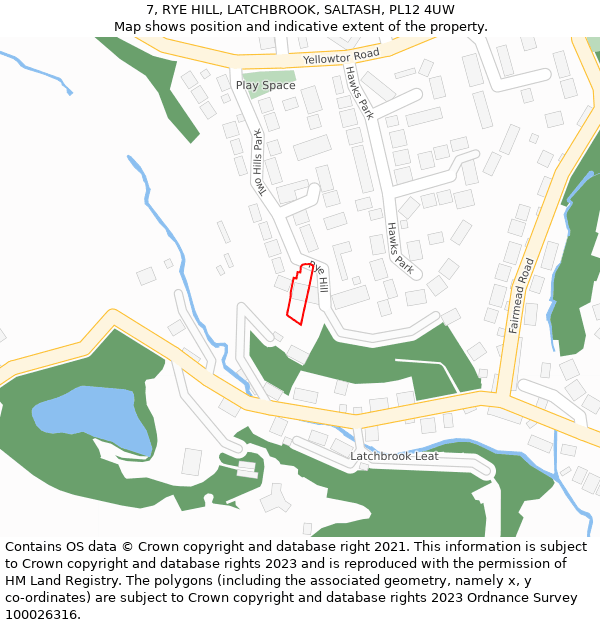 7, RYE HILL, LATCHBROOK, SALTASH, PL12 4UW: Location map and indicative extent of plot