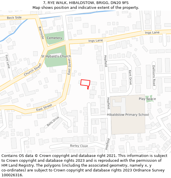 7, RYE WALK, HIBALDSTOW, BRIGG, DN20 9FS: Location map and indicative extent of plot