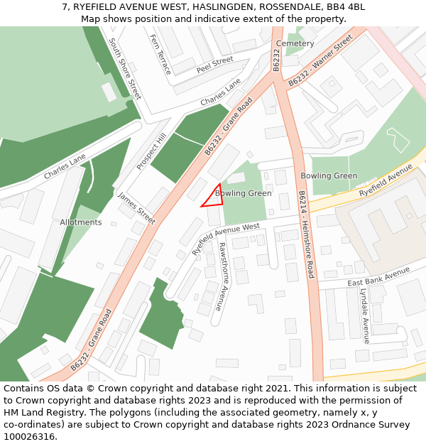 7, RYEFIELD AVENUE WEST, HASLINGDEN, ROSSENDALE, BB4 4BL: Location map and indicative extent of plot