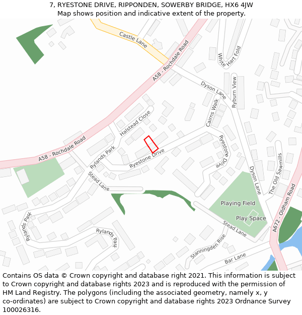 7, RYESTONE DRIVE, RIPPONDEN, SOWERBY BRIDGE, HX6 4JW: Location map and indicative extent of plot