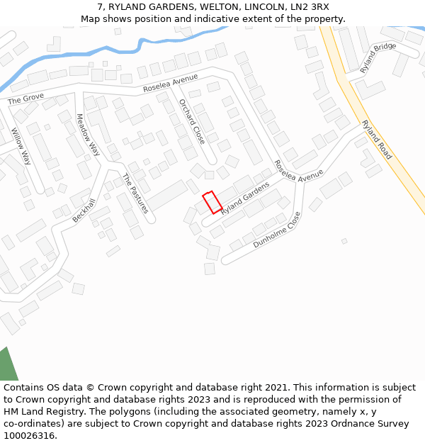 7, RYLAND GARDENS, WELTON, LINCOLN, LN2 3RX: Location map and indicative extent of plot
