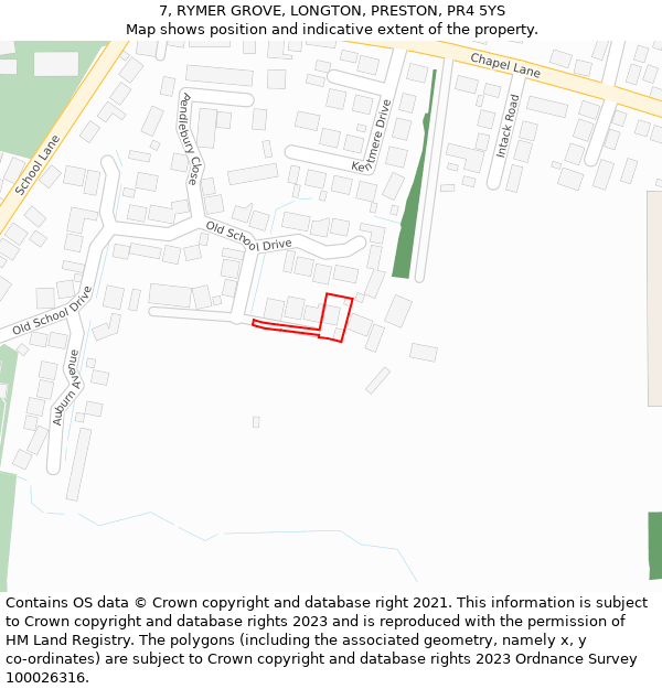 7, RYMER GROVE, LONGTON, PRESTON, PR4 5YS: Location map and indicative extent of plot