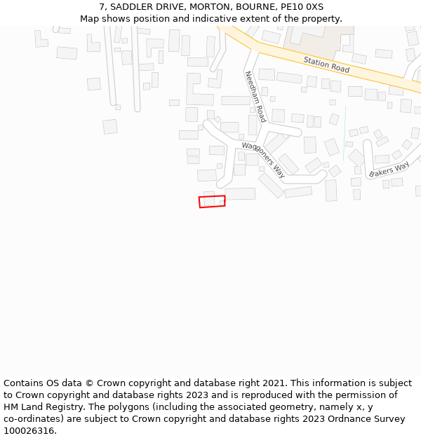 7, SADDLER DRIVE, MORTON, BOURNE, PE10 0XS: Location map and indicative extent of plot