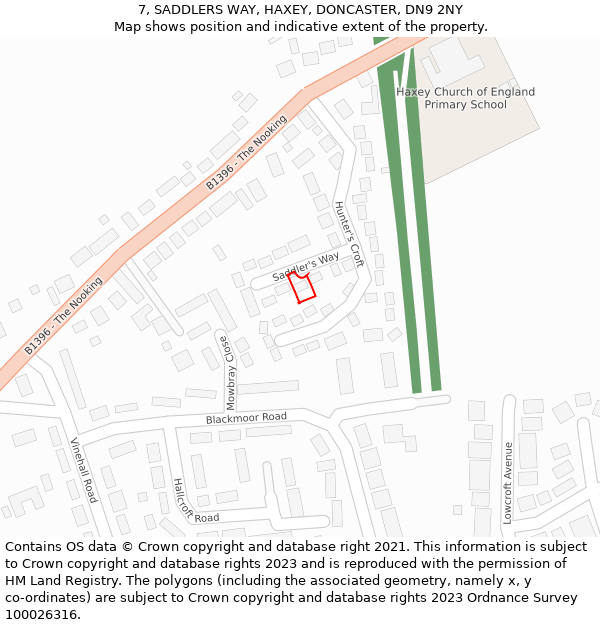 7, SADDLERS WAY, HAXEY, DONCASTER, DN9 2NY: Location map and indicative extent of plot