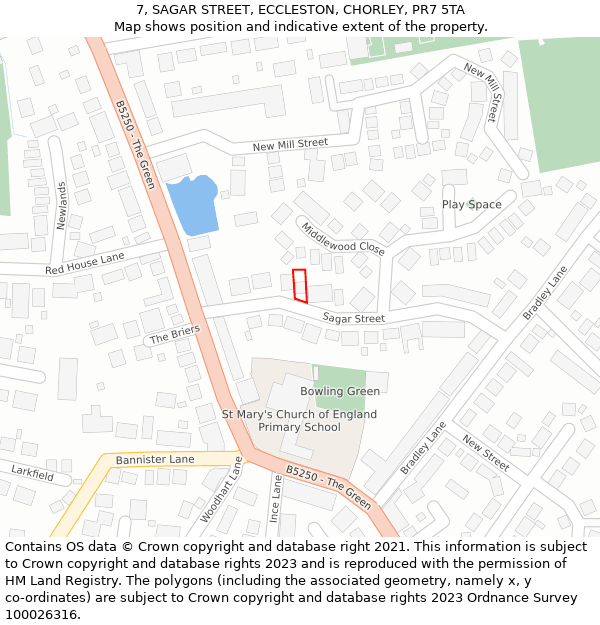 7, SAGAR STREET, ECCLESTON, CHORLEY, PR7 5TA: Location map and indicative extent of plot