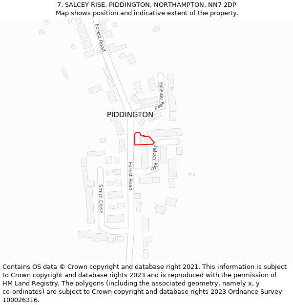 7, SALCEY RISE, PIDDINGTON, NORTHAMPTON, NN7 2DP: Location map and indicative extent of plot