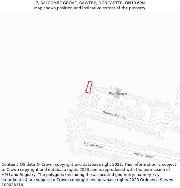 7, SALCOMBE GROVE, BAWTRY, DONCASTER, DN10 6PN: Location map and indicative extent of plot