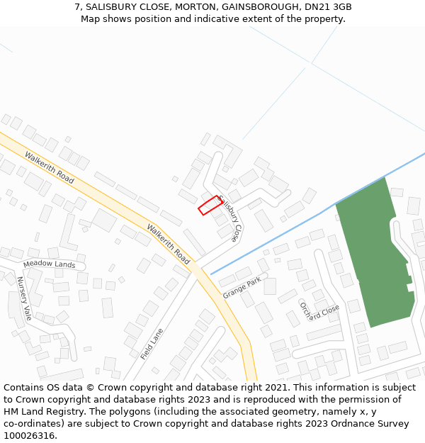 7, SALISBURY CLOSE, MORTON, GAINSBOROUGH, DN21 3GB: Location map and indicative extent of plot