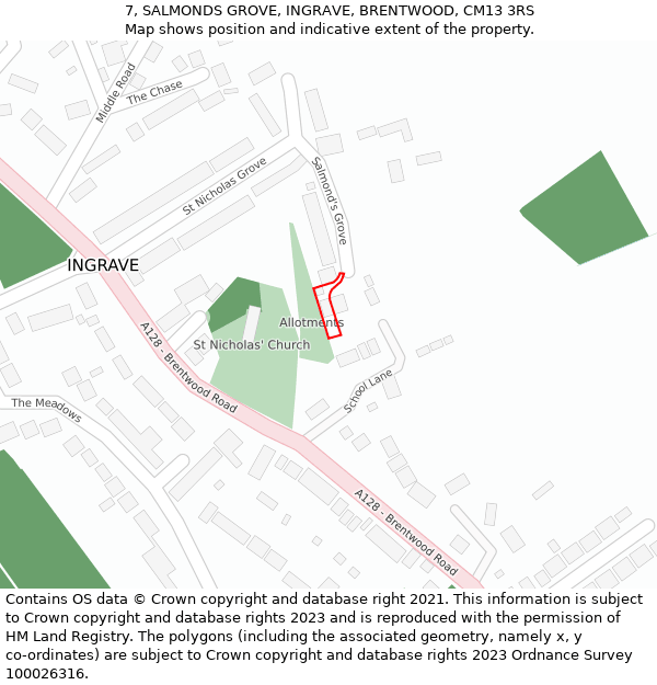 7, SALMONDS GROVE, INGRAVE, BRENTWOOD, CM13 3RS: Location map and indicative extent of plot