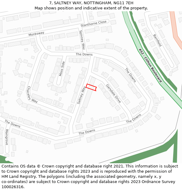 7, SALTNEY WAY, NOTTINGHAM, NG11 7EH: Location map and indicative extent of plot