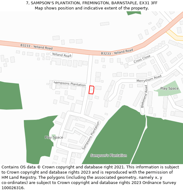 7, SAMPSON'S PLANTATION, FREMINGTON, BARNSTAPLE, EX31 3FF: Location map and indicative extent of plot