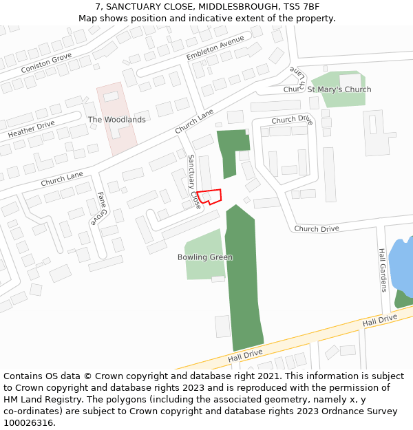 7, SANCTUARY CLOSE, MIDDLESBROUGH, TS5 7BF: Location map and indicative extent of plot