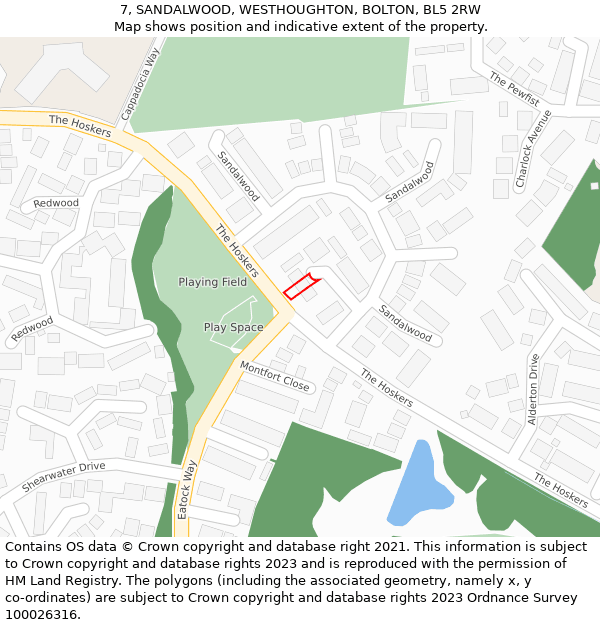 7, SANDALWOOD, WESTHOUGHTON, BOLTON, BL5 2RW: Location map and indicative extent of plot
