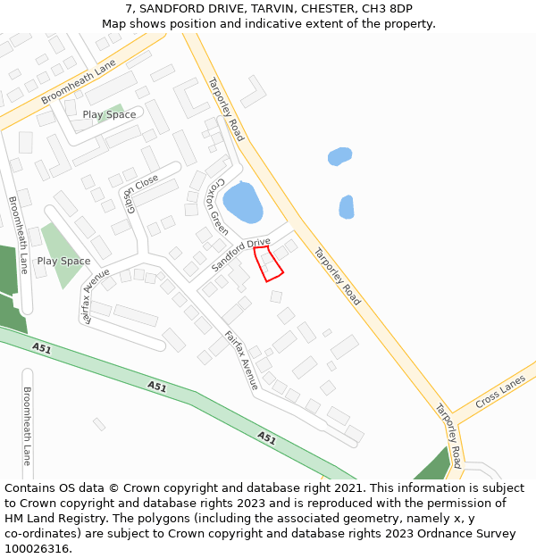 7, SANDFORD DRIVE, TARVIN, CHESTER, CH3 8DP: Location map and indicative extent of plot