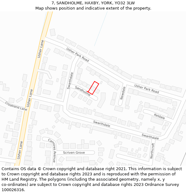 7, SANDHOLME, HAXBY, YORK, YO32 3LW: Location map and indicative extent of plot