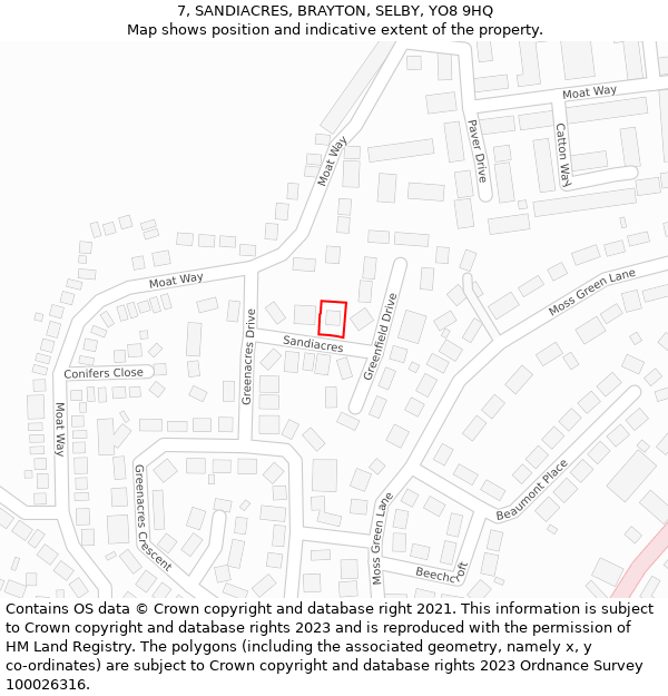 7, SANDIACRES, BRAYTON, SELBY, YO8 9HQ: Location map and indicative extent of plot