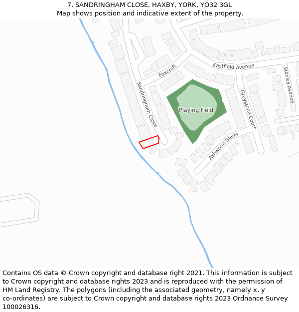 7, SANDRINGHAM CLOSE, HAXBY, YORK, YO32 3GL: Location map and indicative extent of plot