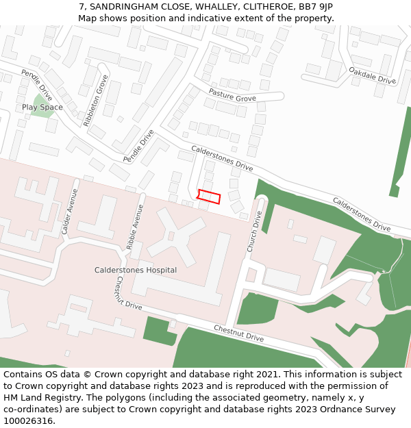 7, SANDRINGHAM CLOSE, WHALLEY, CLITHEROE, BB7 9JP: Location map and indicative extent of plot