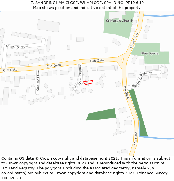 7, SANDRINGHAM CLOSE, WHAPLODE, SPALDING, PE12 6UP: Location map and indicative extent of plot