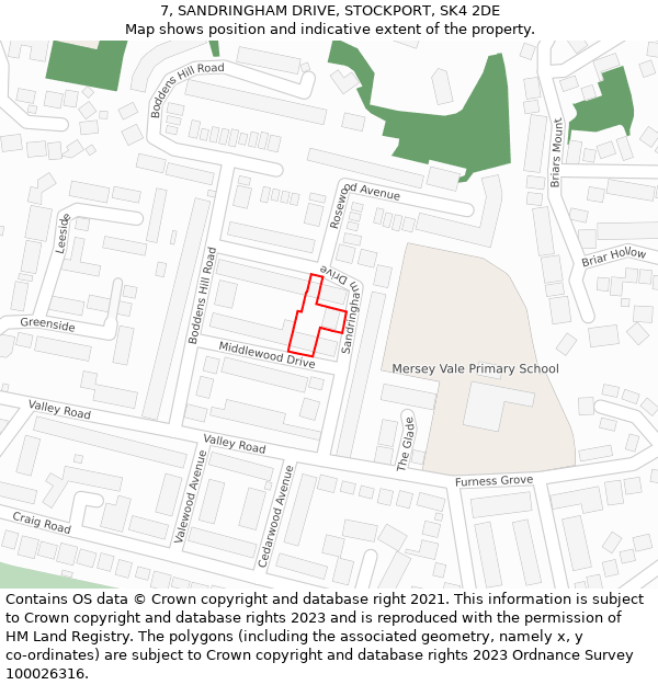 7, SANDRINGHAM DRIVE, STOCKPORT, SK4 2DE: Location map and indicative extent of plot