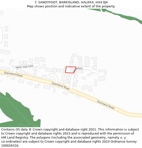 7, SANDYFOOT, BARKISLAND, HALIFAX, HX4 0JA: Location map and indicative extent of plot